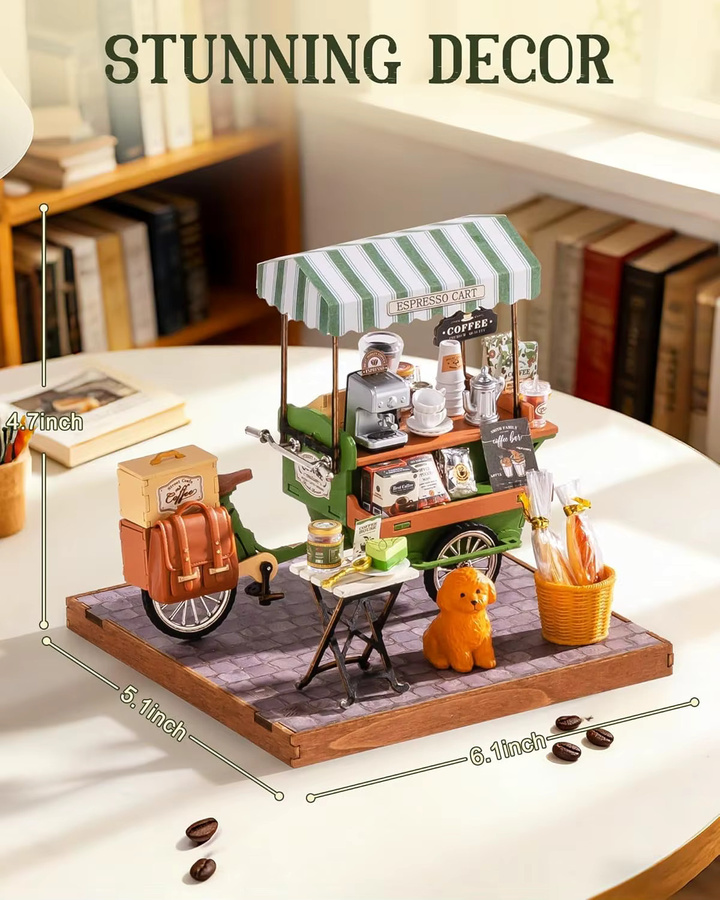 Robotime Tiny House Kaffee-Wagen, Puppenhaus, 3D Holzpuzzle, DIY Miniaturhaus-Set - Bild 6