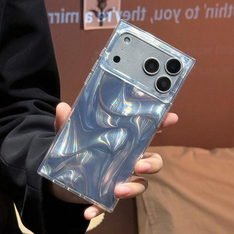 ASONPAI Smartphone Hülle mit Laser-Wasserwellenmuster und rechteckigem Kantendesign für iPhone 17 Pro Max, iPhone 16, 15 Pro, 14, 13 in Transparent - Bild 2