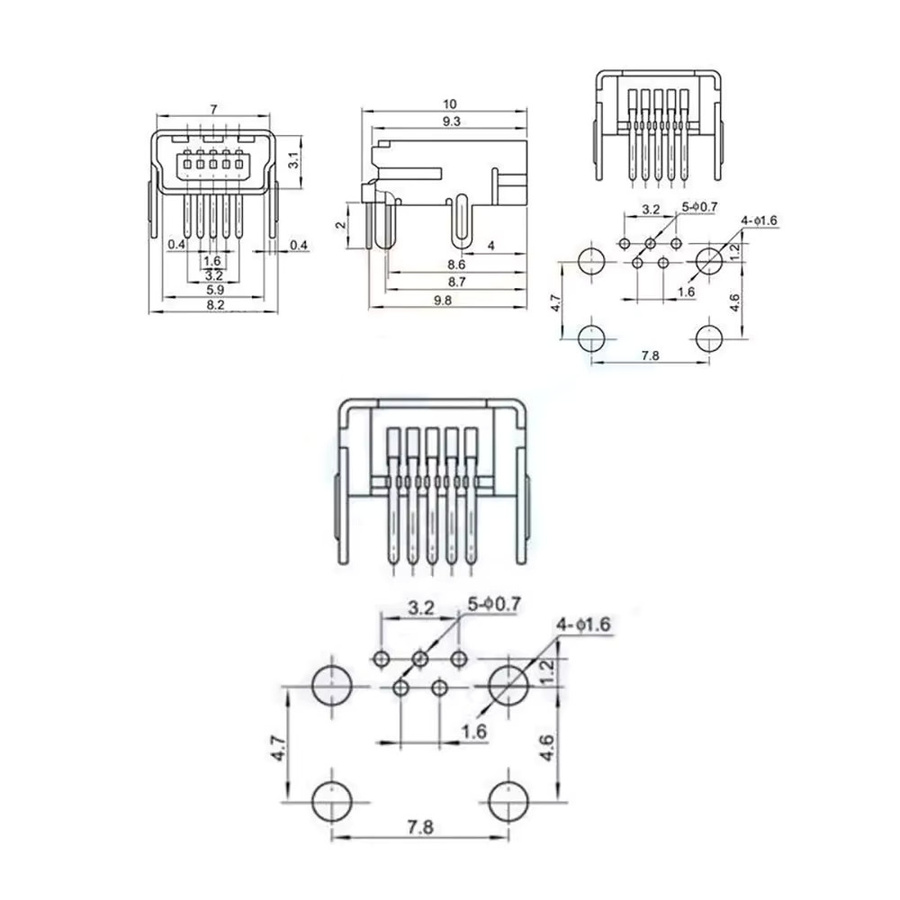 10 Stück ChengHaoRan Mini-USB Typ B 5-Pin Buchse DIP-Anschluss Steckverbinder in Silber für Handy MP3 MP4 MP5 PS3 Reparaturteile - Bild 4