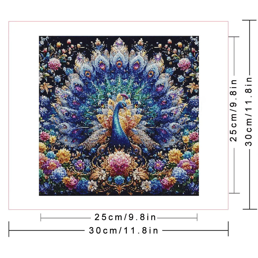 Huacan Diamant-Mosaik Wandkunst Pfau mit quadratischen Strasssteinen in Multicolor - Bild 2