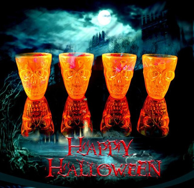 Alivparty Halloween Wein Gläser mit Geisterkopf Design in Orange, 4er Set - Bild 1