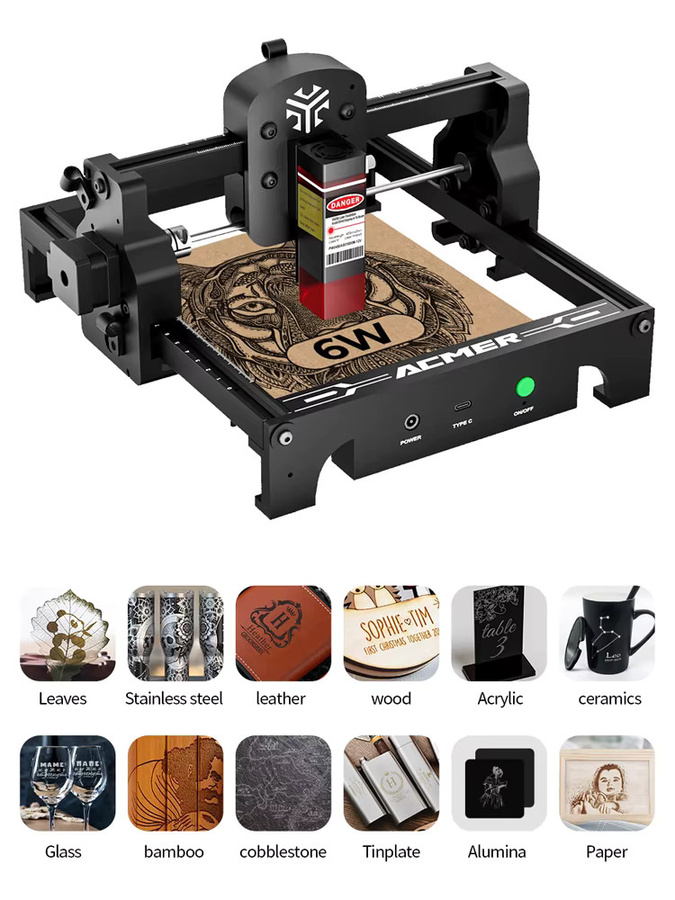 ACMER S1 Mini-Lasergravierer tragbare CNC-Schneidemaschine für Holz, Glas und Leiterplatten, unterstützt LightBurn - Bild 6