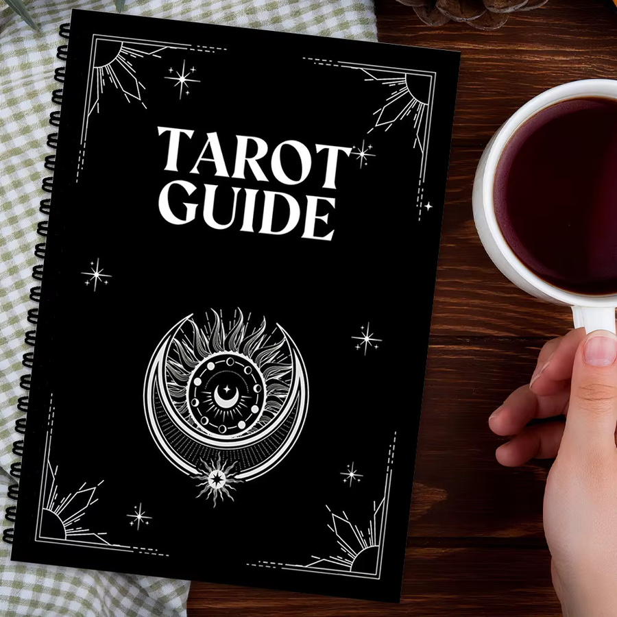 Spiral-Notizbuch mit Mond- und Sonnen-Tarot-Motiv in Schwarz, A5, Blanko - Bild 3