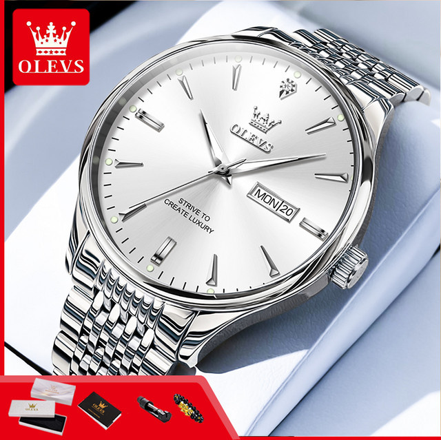 OLEVS Armbanduhr, Quarz, Edelstahl, Silber, Diamant, Herren - Bild 1