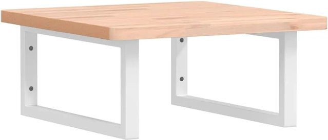 vidaXL Waschbeckenregal zur Wandmontage aus Stahl und Buche Massivholz in Weiß und Braun - Bild 1