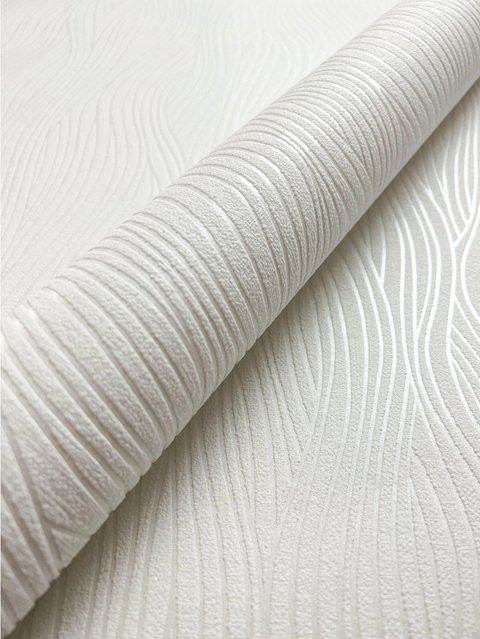 Newroom Vliestapete Rimeda White mit Wellen-Streifen Design in Weiß, FSC-zertifiziert, satin-glänzend - Bild 1