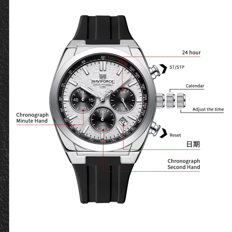 NAVIFORCE Chronograph Armbanduhr, Quarz, Edelstahl, Silber, Herren - Bild 2