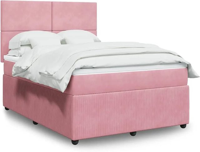 vidaXL Boxspringbett Hybrid mit Matratze aus Taschenfederkern in Rosa, Samt, B/T: 140 x 200 cm - Bild 1