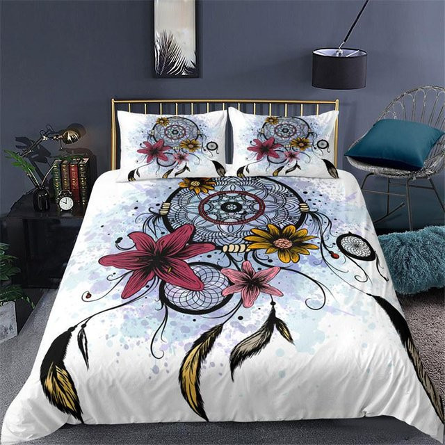 Bettwäsche Traumfänger mit Kissenbezug aus Mikrofaser in Weiß mit böhmischem Druck, B/H: 135 x 200 cm - Bild 1