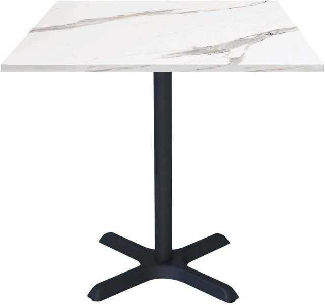 RestooTab Tisch Dina quadratisch mit Stein-Dekor, Platte weiß, Gestell schwarz, B/T/H: 70 x 70 x 74 cm - Bild 1