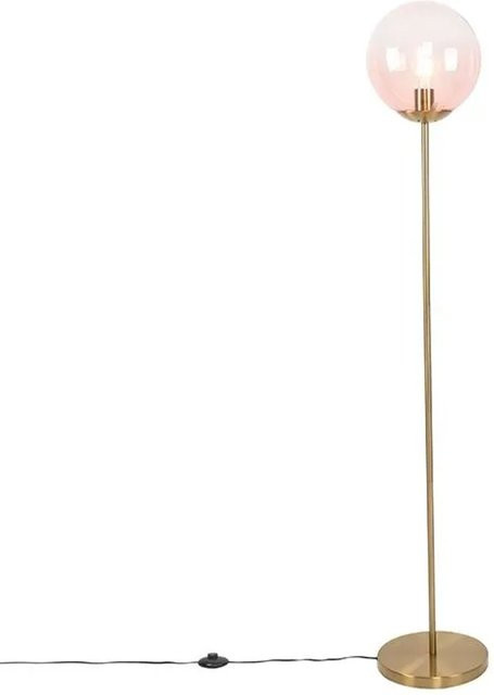 QAZQA Art Deco Stehlampe Messing mit rosa Glas Pallon Mezzi - Bild 1