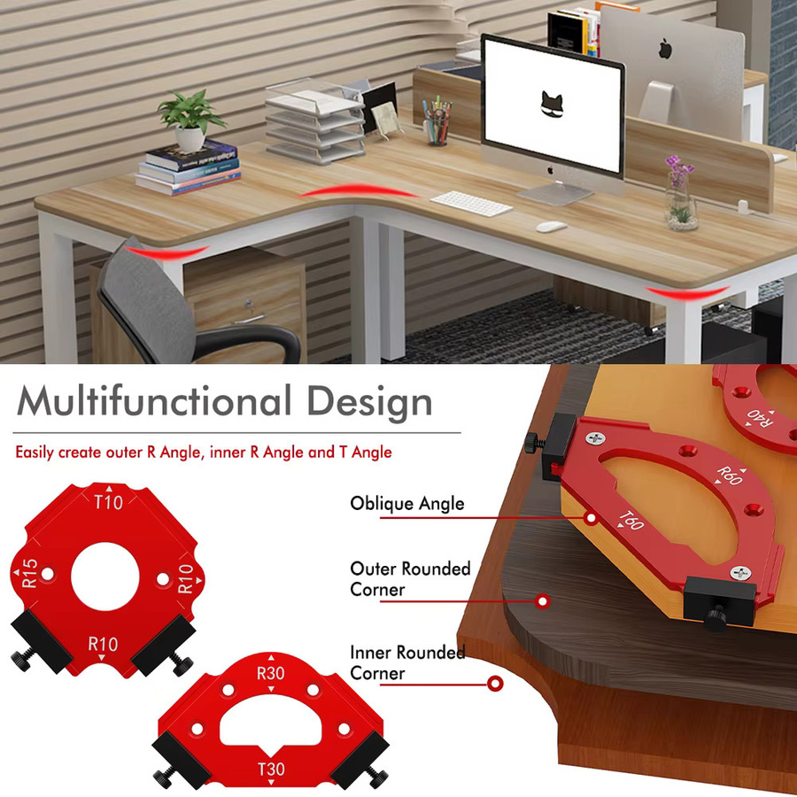 QDS Radius Jig RT10-RT60 Holzbearbeitungs-Fräsvorlage zur Bogenwinkel-Positionierung in Rot - Bild 4