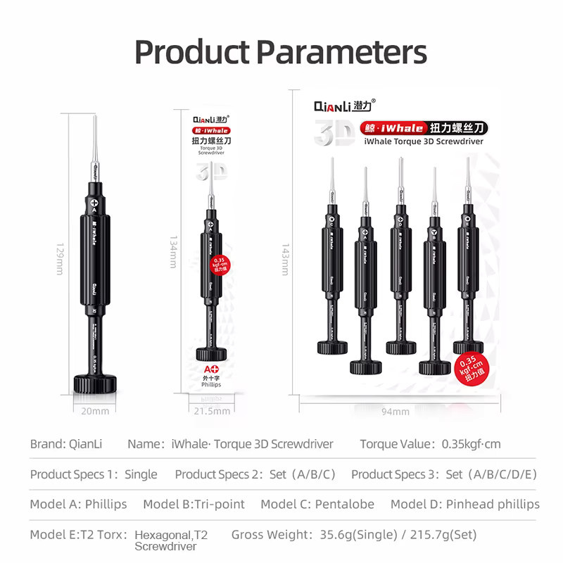 Qianli iwhale Drehmoment-Schraubendreher-Set für Reparaturen mit Phillips, Tri-Point, Pentalobe und Torx Bits - Bild 5