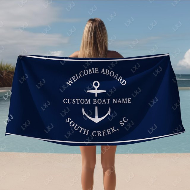Personalisierbares Strandtuch von JMG Household Supplies, sandfrei und schnelltrocknend, blaues nautisches Design für Erwachsene und Kinder, B/H: 150 x 220 cm - Bild 1