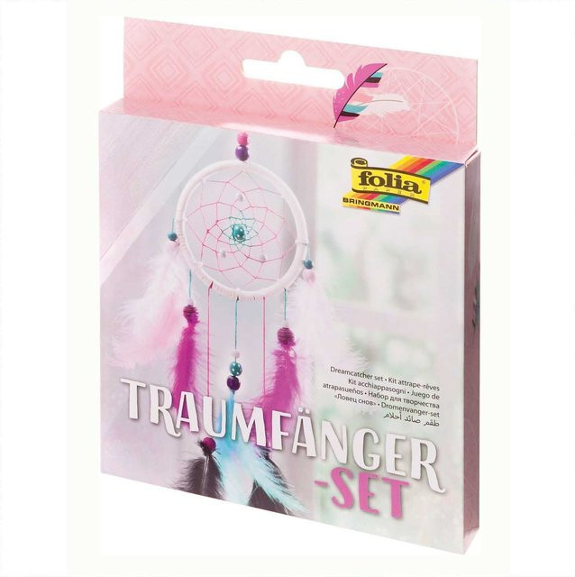 Folia Bastelset Traumfänger Girly in Rosa mit Baumwollgarn, Kunstlederband, Federn und Holzperlen - Bild 1