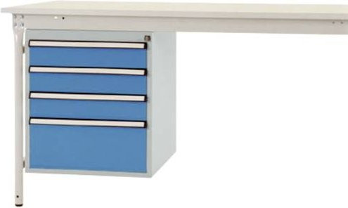 Manuflex ZB4802.5012 Gehäuse-Unterbau stationär in Blau mit 4 abschließbaren Schubfächern aus Stahl, Nutzhöhe: 500 mm, für Tischtiefe: 800 mm - Bild 1