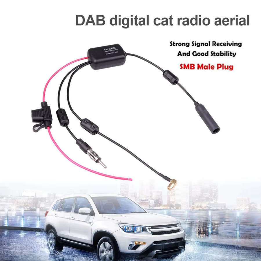 KEBIDUMEI Universal DAB+ Auto Stereo Antennen-Splitter-Kabel Adapter mit FM/AM Signal Verstärker in Schwarz - Bild 2
