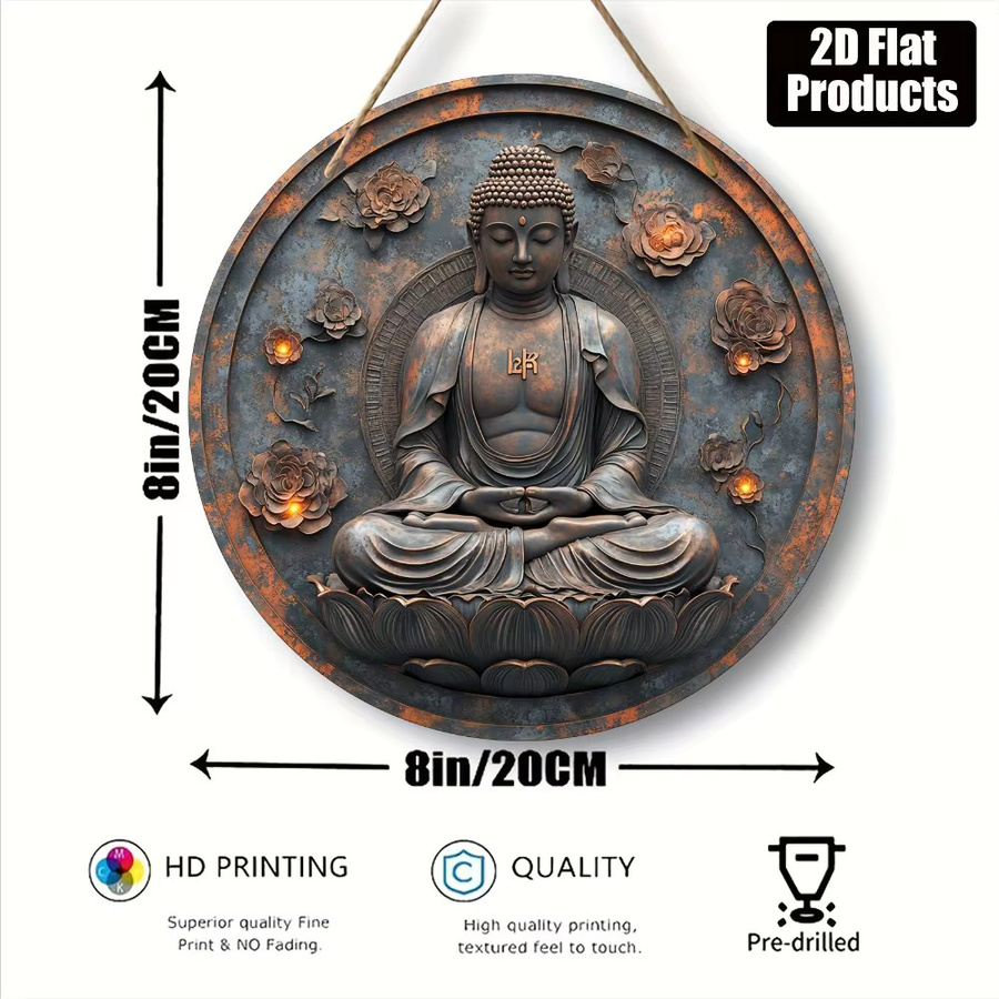 HELLOYOUNG Buddha Metall-Wandkunst 2D-Metallschild im orientalischen Design, B/H: 20,3 x 20,3 cm - Bild 2