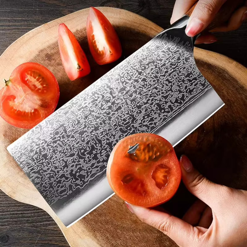 PLYS Damast Stahl Küchenmesser Cleaver mit Holzgriff in Silber - Bild 3