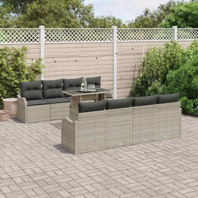 7-teiliges Garten-Sofa-Set aus Poly-Rattan mit Kissen in Hellgrau von vidaxl - Bild 1