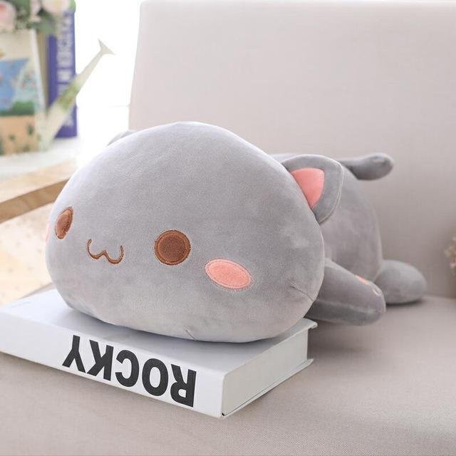 Kawaii Liegende Katze Plüschtier, Kissen, 35cm, Grau - Bild 1