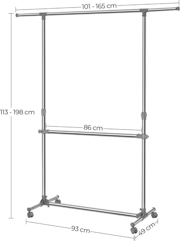SONGMICS Kleiderständer aus Metall mit ausziehbarer Kleiderstange in Grau und Silber - Bild 4