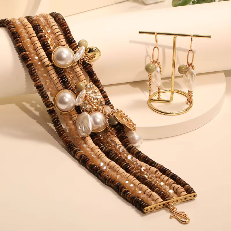 Schmuck-Set Halskette & Ohrringe, Perle, Vintage, Damen, Gold - Bild 2