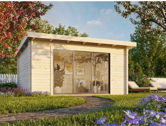 Palmako Gartenhaus Lea Slide Plus aus Fichtenholz in Braun mit Glasschiebetüren und Pultdach B/T/H: 450 x 330 x 244 cm - Bild 1