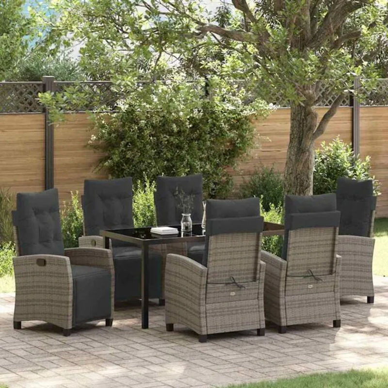 Vidaxl Gartenmöbel-Set aus Polyrattan und Stahl, 7-teilige Essgruppe in Grau, modern und minimalistisch - Bild 1