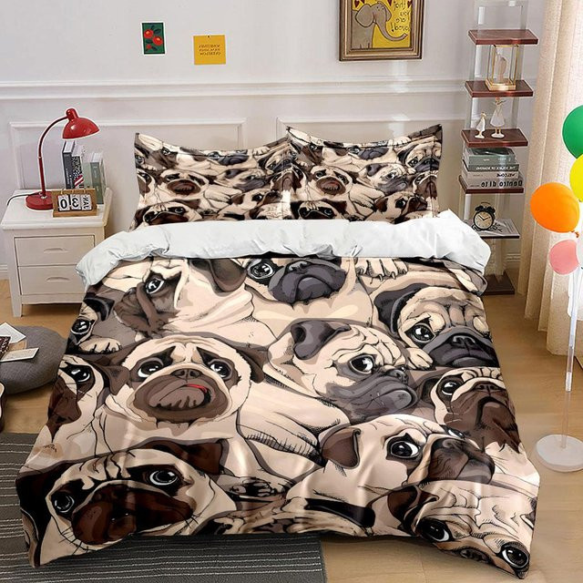Flylo Bettwäsche-Set mit Cartoon Mops Illustration für Kinder, 3-teilig, Mehrfarbig, B/H: 140 x 210 cm - Bild 1