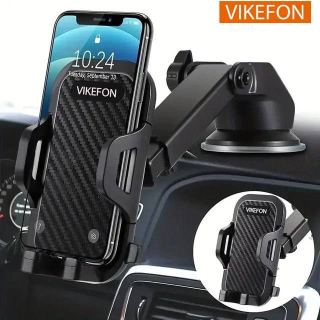 Vikefon Autotelefonhalterung mit Saugnapf und Schwerkraft-Mechanismus in Schwarz für iPhone, Xiaomi und Samsung - Bild 1