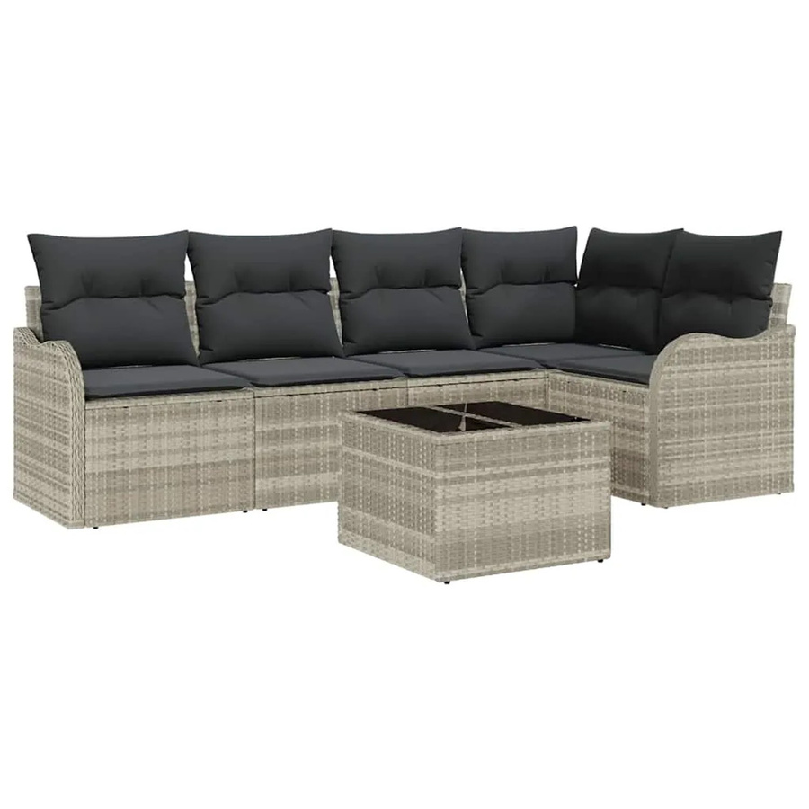 vidaXL Garten-Sofa-Set aus Poly Rattan in Hellgrau mit Kissen, 6-teiliges L-Shape Lounge-Set - Bild 2