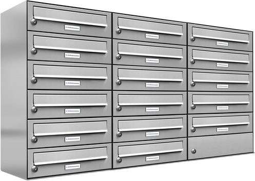 AL Briefkasten für 17 Parteien aus Edelstahl in Silber, B/H/T: 115,9 x 69 x 27,5 cm - Bild 1