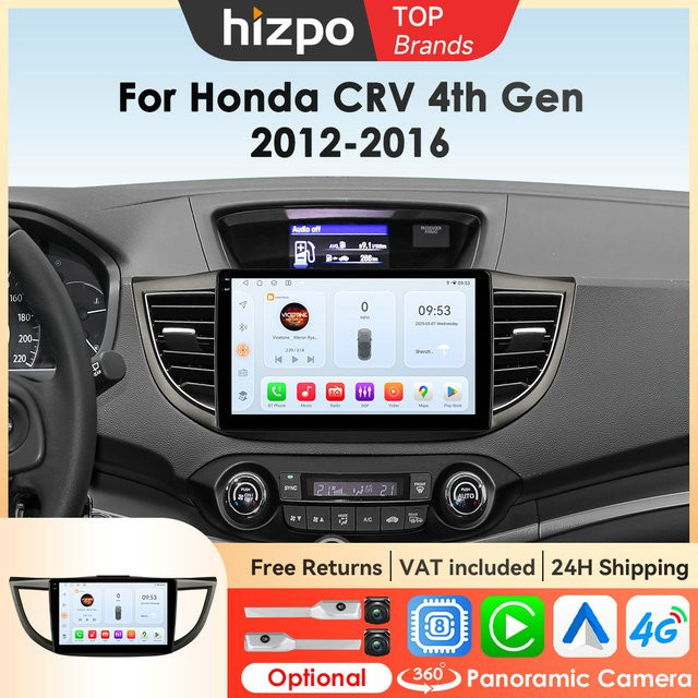 Hizpo 10,1 Zoll Autoradio für Honda CR-V 4. Generation mit GPS Navigation, Multimedia Video Player und 4G Stereo in Schwarz - Bild 1