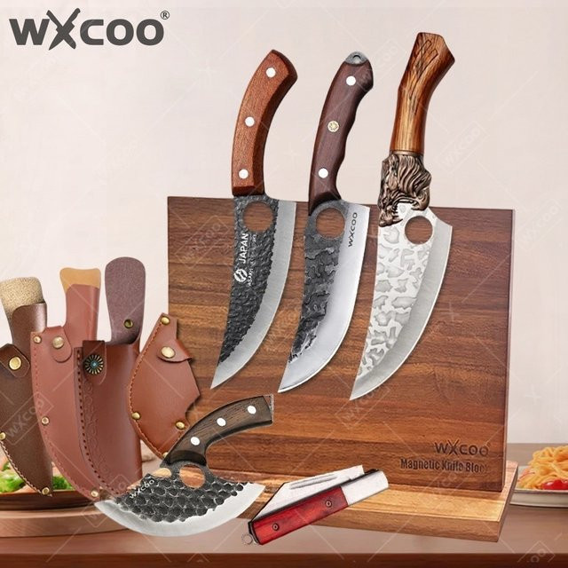 WXCOO Edelstahl Fleischbeil Handgeschmiedetes Metzgermesser mit Schutzhülle und Holzgriff in Silber - Bild 1