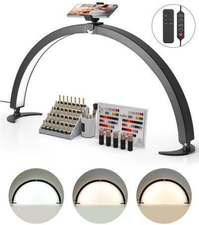 VEVOR Halbmond LED Nageltischlampe in Schwarz mit Telefonhalter, 40 W, dimmbar und mit einstellbarer Farbtemperatur, Arbeitsleuchte aus Aluminiumlegierung für Nageltechnik und Wimpernverlängerung, Länge: 73,5 cm - Bild 1