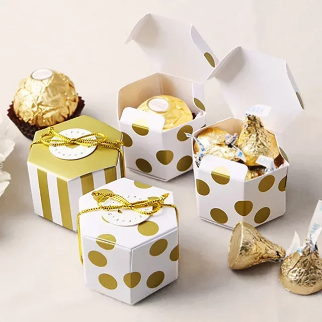 50 Stück gestreifte sechseckige Pralinenschachteln aus Papier für Hochzeiten, Geburtstage und Partys - Bild 1