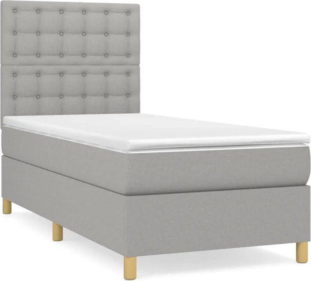 vidaXL Boxspringbett mit Matratze Hybrid-Design in Hellgrau, B/T/H: 90 x 200 x 128 cm - Bild 1
