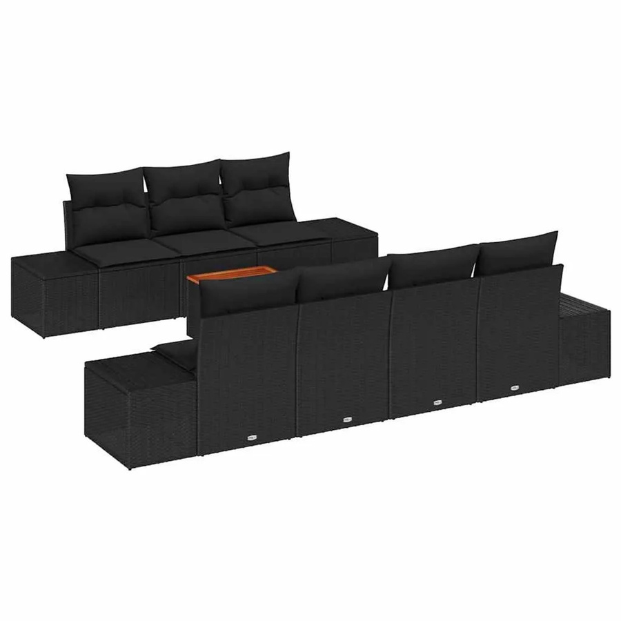 vidaXL Garten-Sofa-Set 8-teilig in Schwarz mit Polstern aus Polyrattan und pulverbeschichtetem Stahl - Bild 2