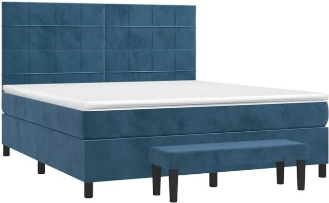 vidaXL Boxspringbett mit Matratze Dunkelblau Samt, Hybrid-Bett mit Taschenfederkern, B/T: 160 x 200 cm - Bild 1