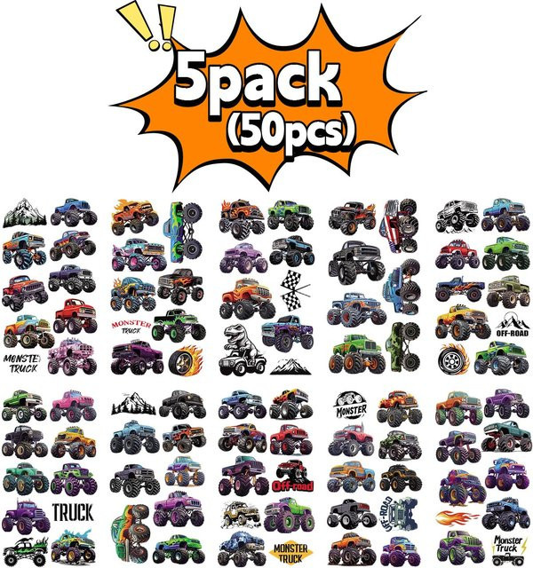 Binchi Monster-Trucks Tattoo-Aufkleber, 10er-Pack - Bild 1