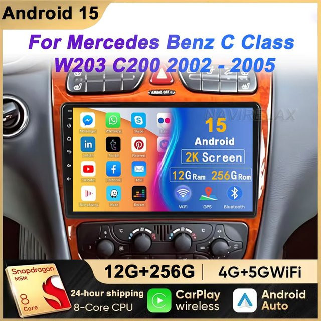 TIEYEZ Android 15 Multimedia Autoradio für Mercedes Benz C-Klasse W203 C200 C320 C350 und CLK W209 (2002 - 2005) Videoplayer in Schwarz ohne DVD - Bild 1