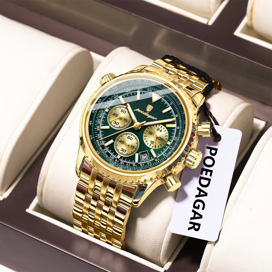 POEDAGAR Armbanduhr Chronograph, Quarz, Edelstahl, Silber, Herren - Bild 2