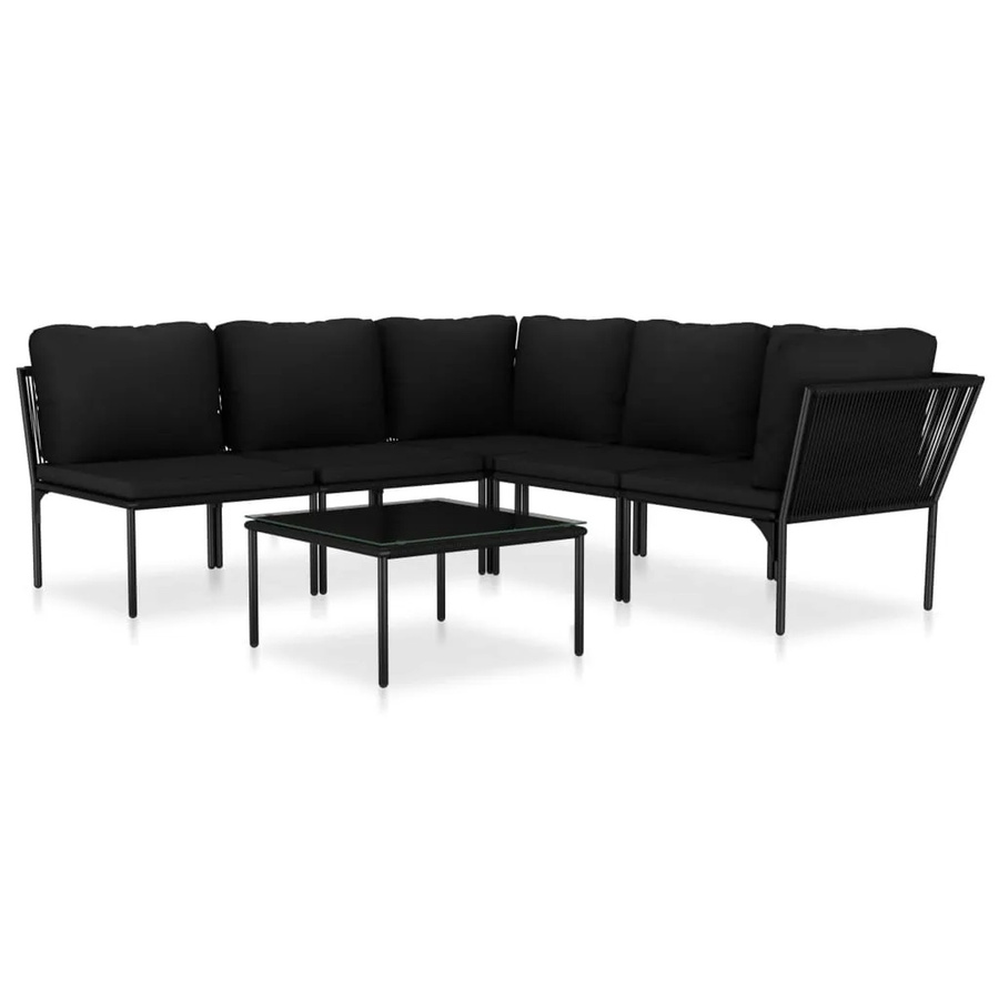 vidaXL 6-tlg Garten-Lounge-Set L-Form in Schwarz und Anthrazit mit Auflagen und Couchtisch aus pulverbeschichtetem Stahl - Bild 2