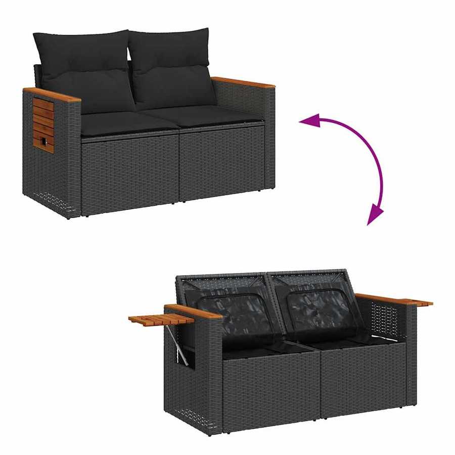vidaXL 6-tlg. Garten-Sofagarnitur aus Polyrattan in Schwarz mit UV-beständigen Kissen - Bild 4