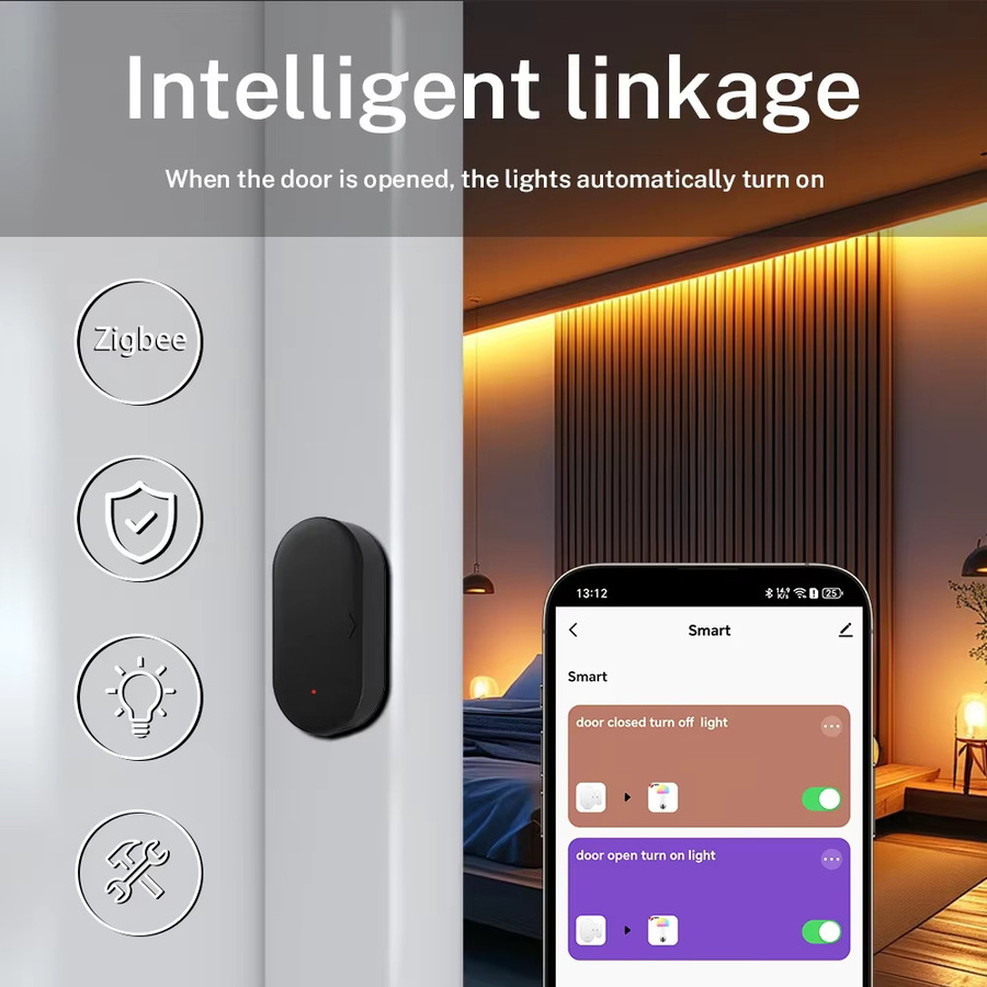 Tuya Zigbee 3.0 Türsensor und Fenstersensor in Schwarz für Smart Home mit Smart Life App Kompatibilität für Alexa und Google Assistant - Bild 2