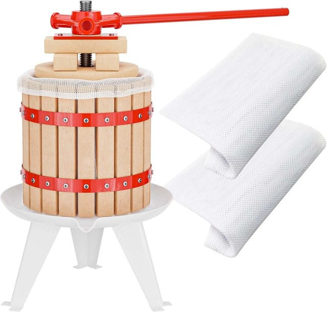 Wiltec Maischepresse Obstpresse und Weinpresse mit 12 l Volumen inklusive 3 Presstüchern in Braun-rot - Bild 1