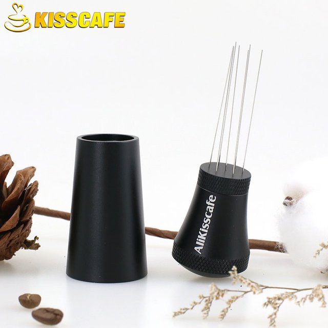 ALIKISSCAFE Kaffeepulver Rührer und Verteiler mit Ständer aus Edelstahl in Silber und Schwarz für Espresso Maschinen mit 51mm, 54mm oder 58mm Siebträger - Bild 1