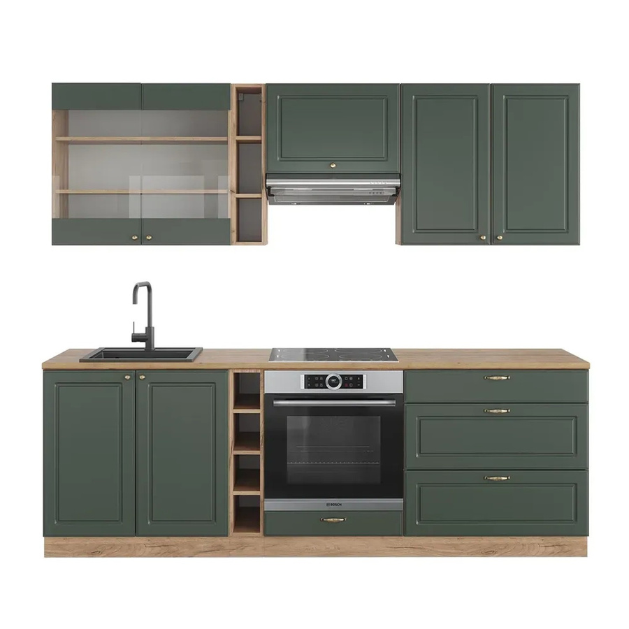 Vicco Fame-Line Küchenzeile Landhausstil in Grün-Gold und Eiche, Breite: 235 cm - Bild 2