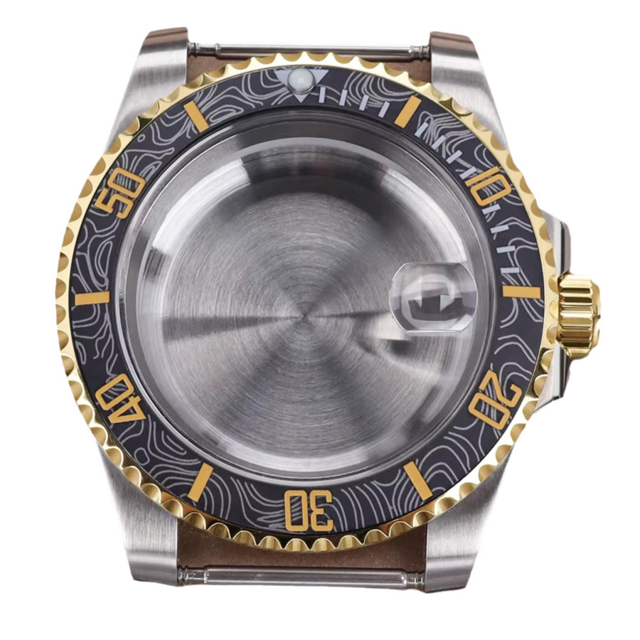 Uhrengehäuse Schwarzgoldene Lünette, 40 mm, Edelstahl, Bicolor, Saphirglas, 200 m wasserdicht - Bild 2